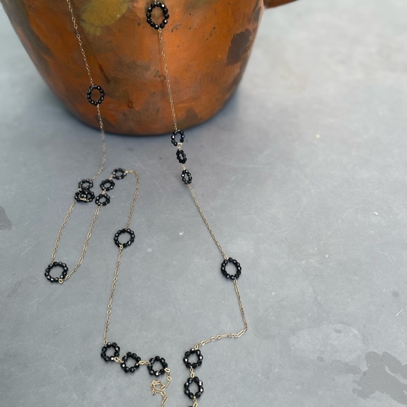Gold Plated Necklace W/Black Crystal Circles Gold 14/20, 50”long,Verve NYC,Opera - Picture 8 of 11